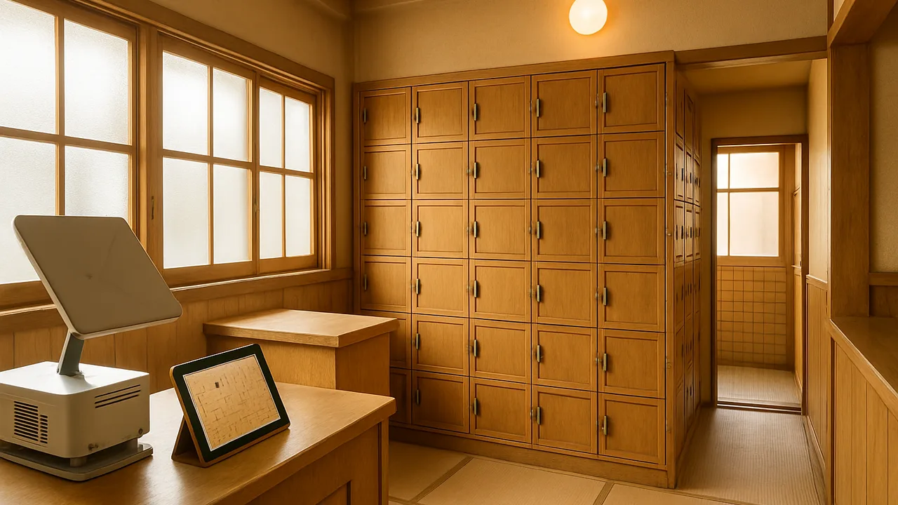 築80年の銭湯「鶴の湯」脱衣所に衛星ブロードバンド直結、番台の常連12名が火星と対局