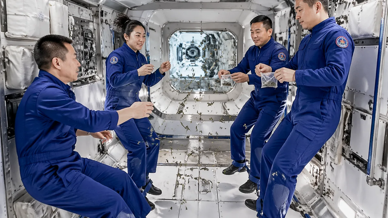 国際宇宙ステーション次期船長選、候補者が無重力下で所信表明し茶葉が空中散乱