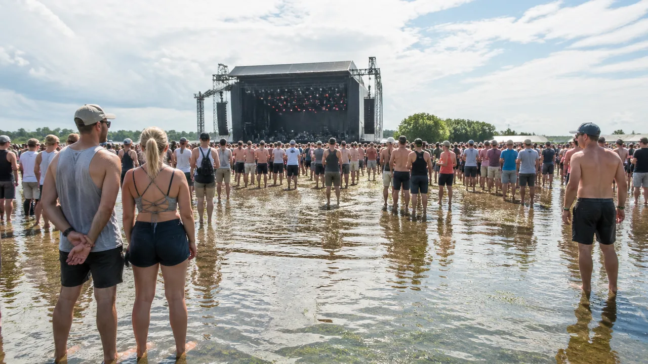夏フェスのヘッドライナーにホース散水係が抜擢、モッシュピット全域が水田化