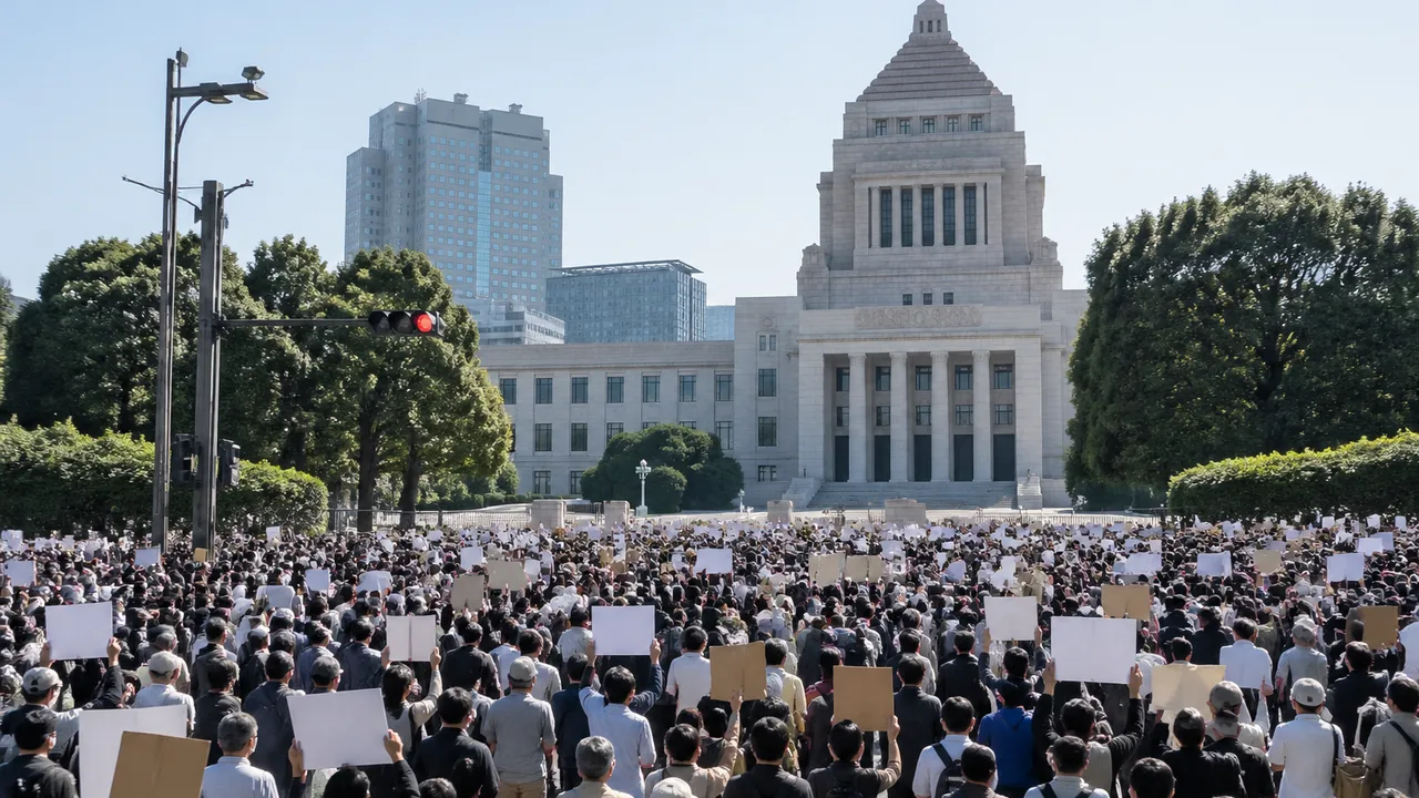 総理官邸前で省庁労組6万人が集結、要求ボーナス額が国家予算を2.3兆円上回り首相困惑